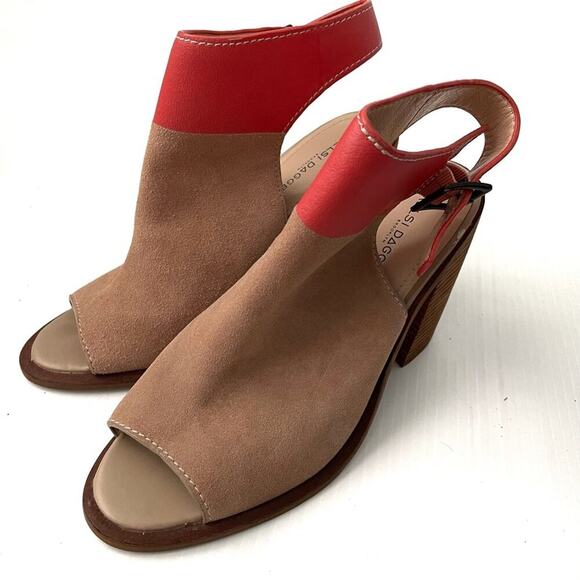 Anthropologie Kelsi Dagger Brooklyn Milton booties peep toe  tan heeled sz 8 - Picture 1 of 10